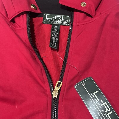 Lauren Ralph Lauren Hoodie Women 3XL Red Black Zip Logo Arm Patch Cotton Gold