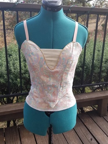 NUEVO Busto corpiño de ballet ajustable deshuesado brocado aguamarina rosa profesional 28-34  - Imagen 1 de 3