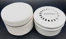 Set 2 PANDORA Round White Zipper Jewelry Travel Case Porcelain Bracelet Box