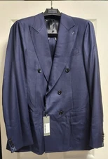 SPIER AND MACKAY Men's Navy Double Breasted 1/4  lined Wool Blazer Size 44L