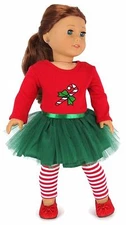 Candy Cane Tutu Dress & Striped Leggings Clothes for 18 inch Dolls Girl