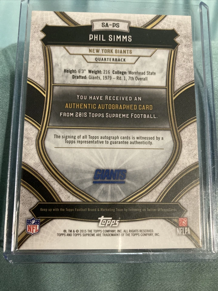 Topps Supreme Phil Simms Auto 1/25! First One Great Condition New York Giants - Image 2 of 2