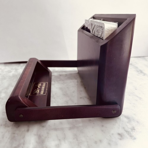 Vtg Playing Card Holder Made In Italy By Bi-Ass Burl Wood w 2 Packs of Cards - Picture 2 of 9