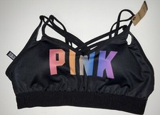 NWT Women  s Victoria  s Secret PINK Active Ultimate Sports Bra Black W/ Logo M