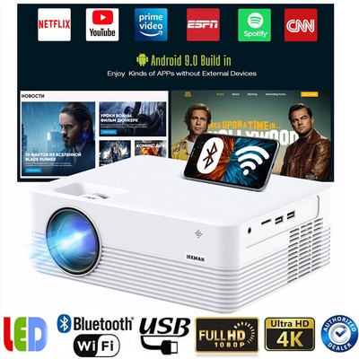 JEEMAK 4K Android WiFi Bluetooth Mini Projector Smart Home Movie Video Projector
