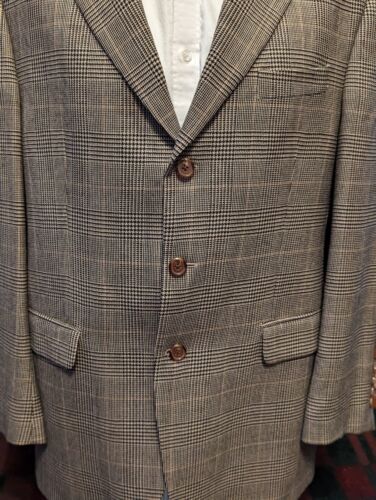 43R Lauren Ralph Lauren Gray Black Teal HOUNDSTOOTH SILK Wool Jacket Blazer - Picture 5 of 7