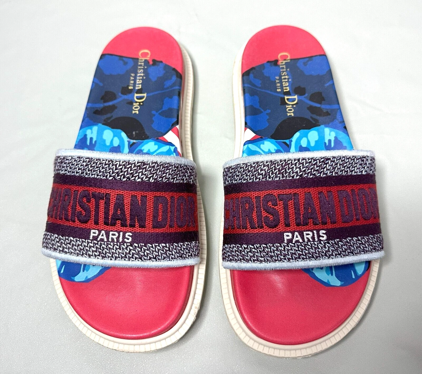 Sandales Christian Dior multicolore pied de poule brodé Dway Slide taille 9