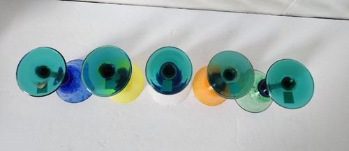 ATELIER MORAVA CZECH BOHEMIA GLASS SET OF 5 COLORFUL WINE GOBLETS HAND BLOWN - Picture 5 of 14