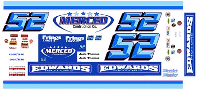 #52 Jack Thomas Edwards Motors  ARCA 1/18th Scale Decals