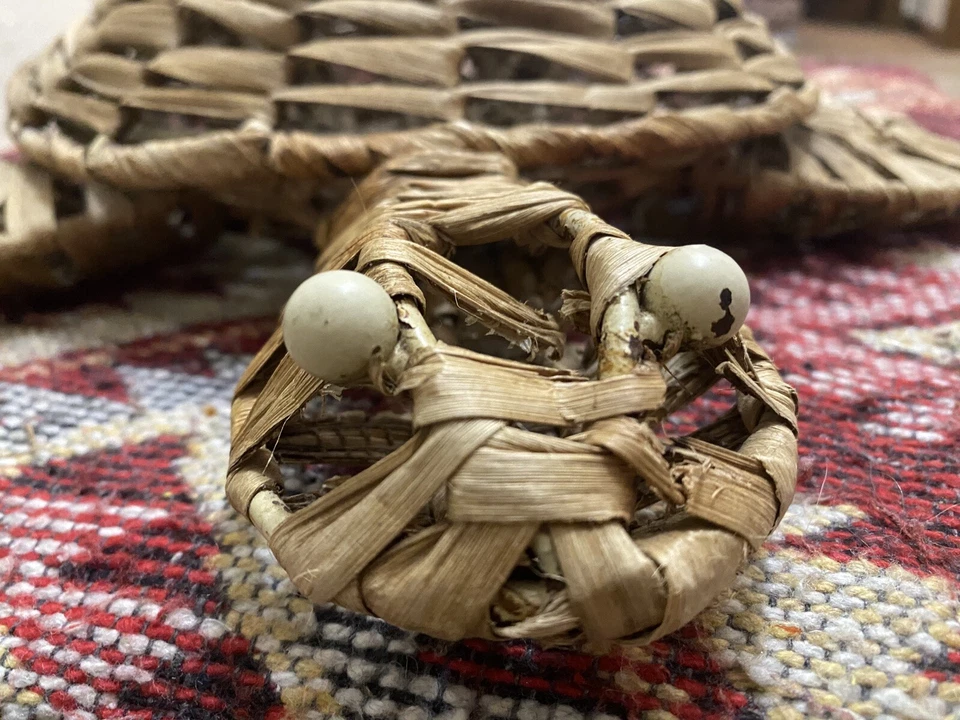 Винтажный плетеный черепаховый табурет для ног оттоманский табурет 70-х богемное ретро ротанг - Изображение 3 из 4