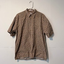 Pierre Cardin Mens Shirt Size L Brown Diamond Check Geometric Button Up