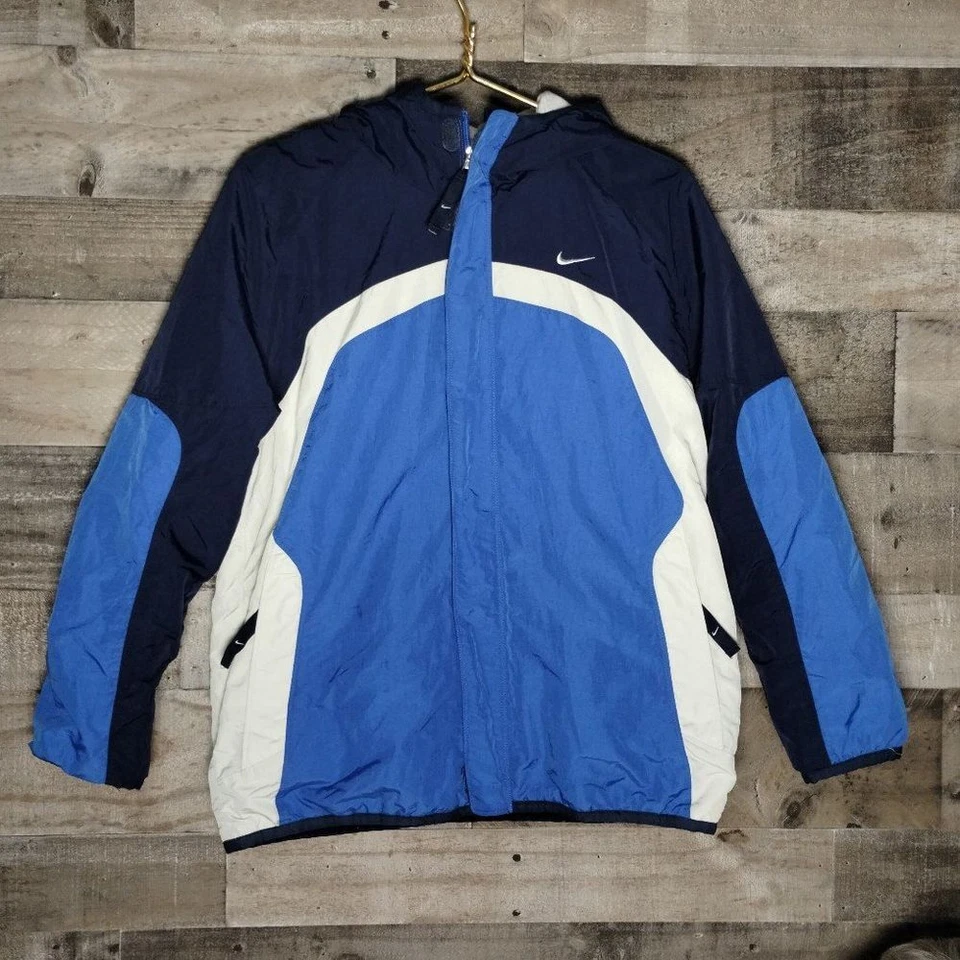 Chaqueta reversible forrada de algodón vintage Nike azul para hombre talla mediana Swoosh central Foto 2 de 4