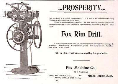 1896 Fox Machine Co Fox Rim Drill Grand Rapids MI Bicycle Print Ad