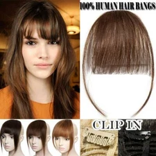 Thin Neat Air Bangs Remy Human Hair Extensions Clip in Hairpiece Front Fringe US