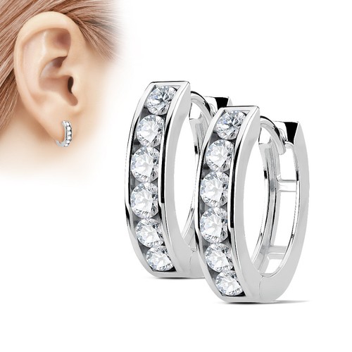 Small in Stainless Steel Gold Silver 13mm Wide Cz Huggie Hoop Earrings Set New - Picture 5 of 8