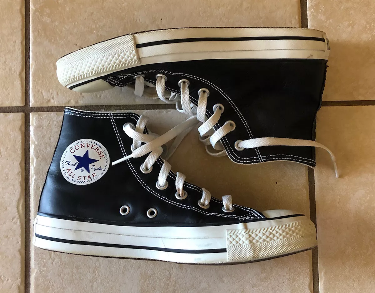 Converse Chuck Taylor Star Hi Top Sz 5.5 Black Leather Shoes *Very Good Cond | eBay