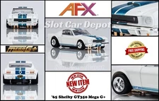 AFX New Release '65 Ford Mustang Shelby GT350 White/Blu HO Slot Car MegaG+ 22068