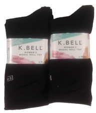 2 Pk. 6 pair  12 pair Total K. BELL Black Crew Socks Women's Roll Top New