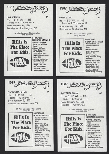 1987 Nashville Sounds Hills Minor League Set (26 cards) Sabo, Dibble, Treadway - Picture 3 of 3