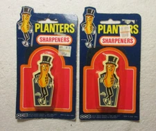 TWO (2) PLANTERS MR. PEANUT PENCIL SHARPENER 1983 HONG KONG ~ MINT IN PACKAGE