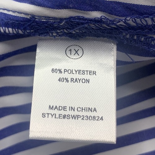Camicia Fashion Nova taglia 1X bottoni davanti nautica bianca blu righe colletto top - Foto 13 di 14