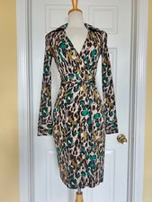 DIANE VON FURSTENBERG leopard print silk wrap dress size 0  VINTAGE