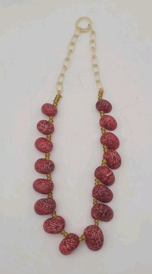 Vintage Painted Red Snail Shell Celluloid Chain Necklace