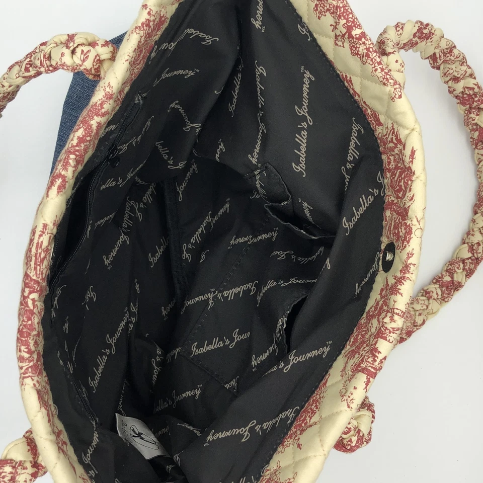 Isabella's Journey 托特包钱包牛仔布和被子红色挂毯设计波西米亚 16x12 英寸 — 第 4/4 张图片