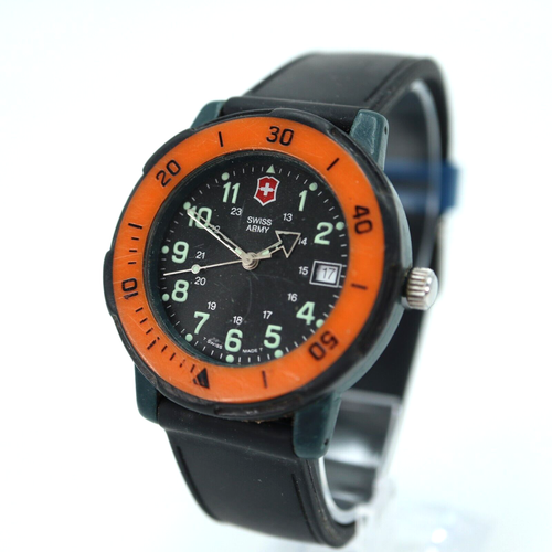 Vintage Swiss Army Watch 40mm Orange Diver Bezel 100m Black Date Dial