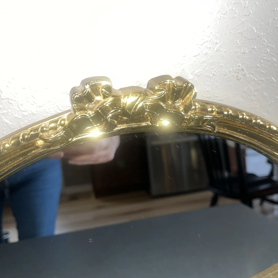 Home Interiors Vintage 1980's Gold Tone Fan Shaped Mirror 16.25"×10.5" Regency  - Image 2 of 4