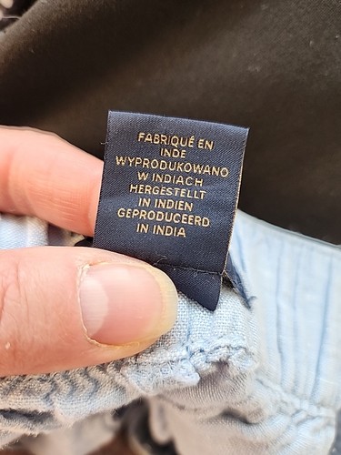 Rachel Roy Chambray Hose blau 100% Leinen Größe S Gummibund Taschen Boho - Bild 8 von 12