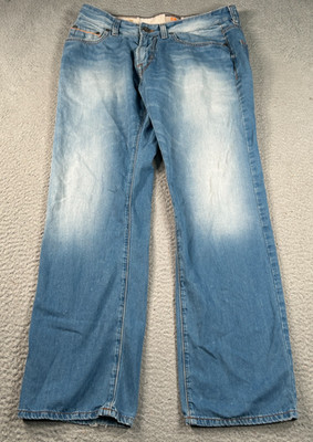 Hugo Boss Orange 25 Jeans Men 34x30 Blue Cotton Denim Straight Faded Streetwear