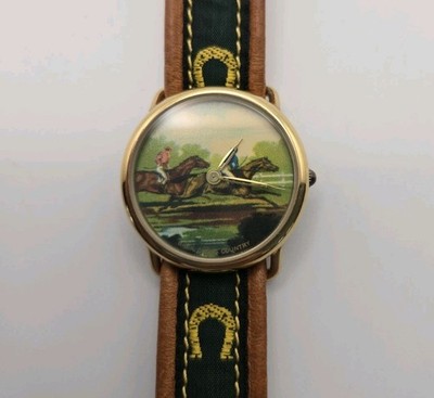 Rare Breil VTG Cross Country Watch ''Equitazione'' Horses Embroidered Leather Band