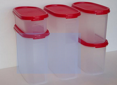   Tupperware Eidgenossen-Set 5teilig  Deckel Rot (500ml-2,3liter) Neu/ Ovp  