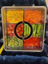 Gourmet Serving Tray Lid Handle & 6 Small Compartments Clear Plastic Containers