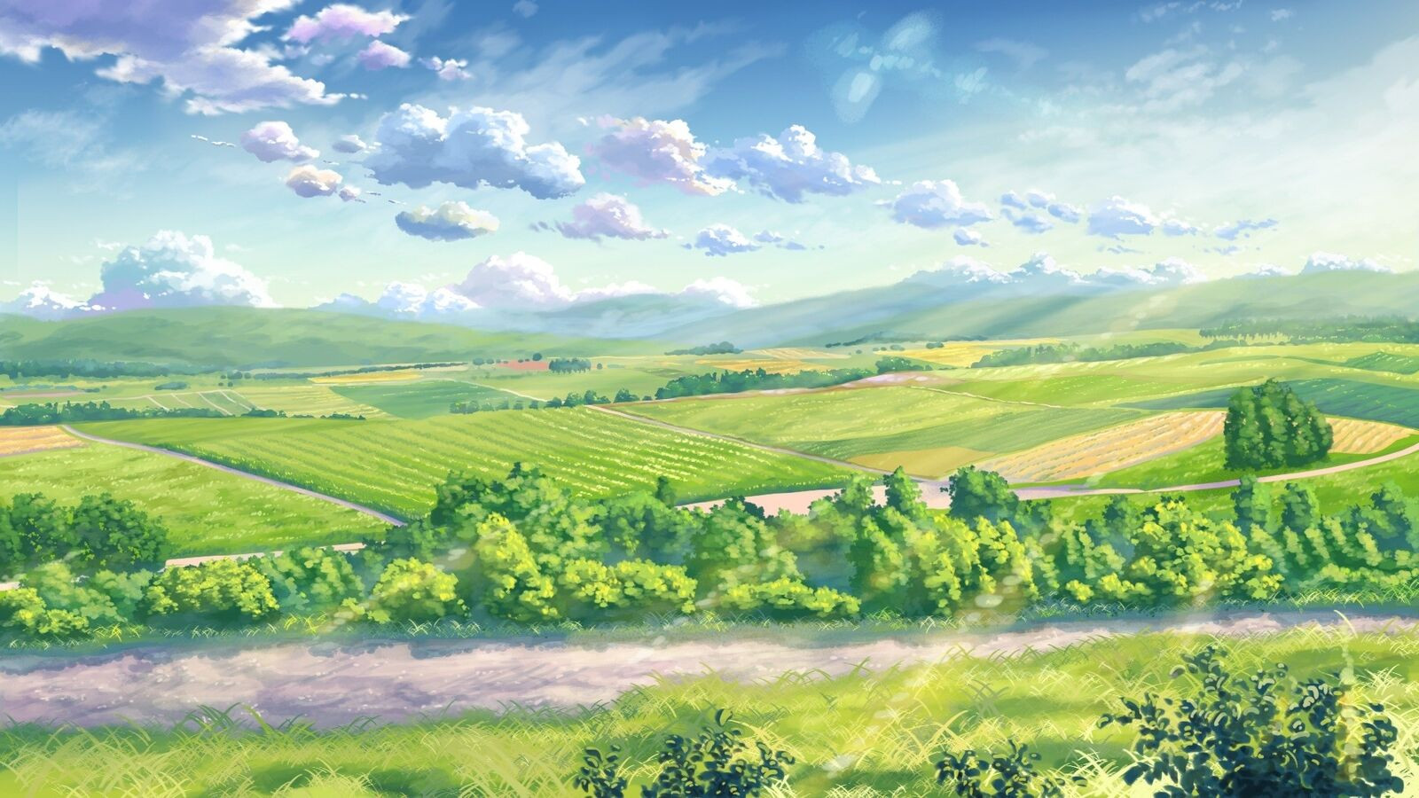 Playmat Desk Mat Anime landscape field sky plants Play 24x14in stitched