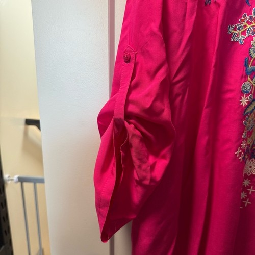 Luna Moon Bright Pink Magenta Embroidered Popover Tunic Top Boho Lightweight XL - Picture 4 of 8