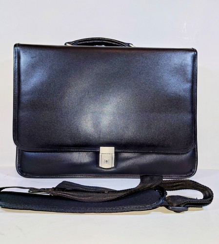 Maletín para portátil triple compartimento de colección - negro liso con correa 16x5x12" excelente - Imagen 1 de 16