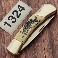 Sabre Scrimshaw Lockback Folding Pocket Knife Largemouth Bass Picture