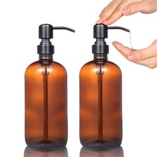 Amber Glass Soap Dispenser, 16oz Hand Soap Dispenser for Bathroom/Kitchen Cou...