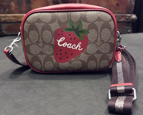 Coach Jamie mini borsa fotocamera firma tela fragola selvatica CH351 nuova con etichette $298