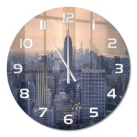 Wanduhr Glasuhr Aus GehäRtetem Glas Manhattan New York WeißE Zeiger Fi60 Cm