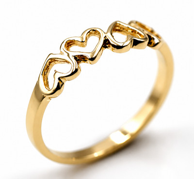 Genuine Size M Solid New 9ct 9kt 375 Yellow Gold Open Four Heart Signet Ring