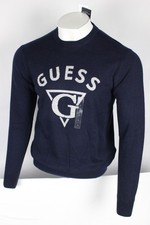 Guess Jeans Men's ECO Edgar Logo Jacquard Sweater L Large Smart Blue