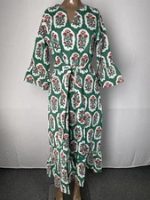 Victoria Dunn Womens Midi Dress Greenbriar Size M Everly Floral Self Tie Belt