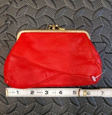 Red Soft Leather Coin Purse Double Snap NWOT B25