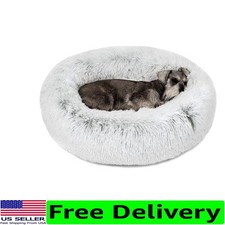 Machine Washable 30'' Donut Dog Bed - Fluffy Faux Fur for Comfort  Security