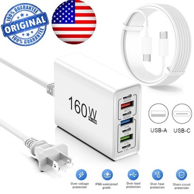 160W 7-Port USB C Fast Wall Charger Block Charging Station for Multiple Devices