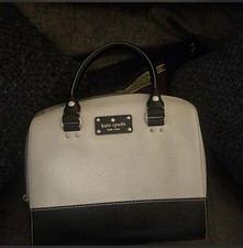 kate spade new york Beige Black Colorblock Satchel Top Handle Zip Gold