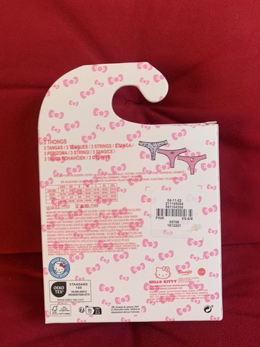 Hello Kitty 3Pk Thong Underwear Set Of 3 Thongs Size XS Brand New In The Box - Picture 3 of 4